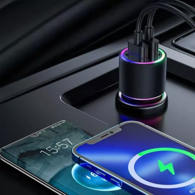 JOYROOM JR-CL10 Automobilinis įkroviklis 2x USB 24W LED apšvietimas Juodas