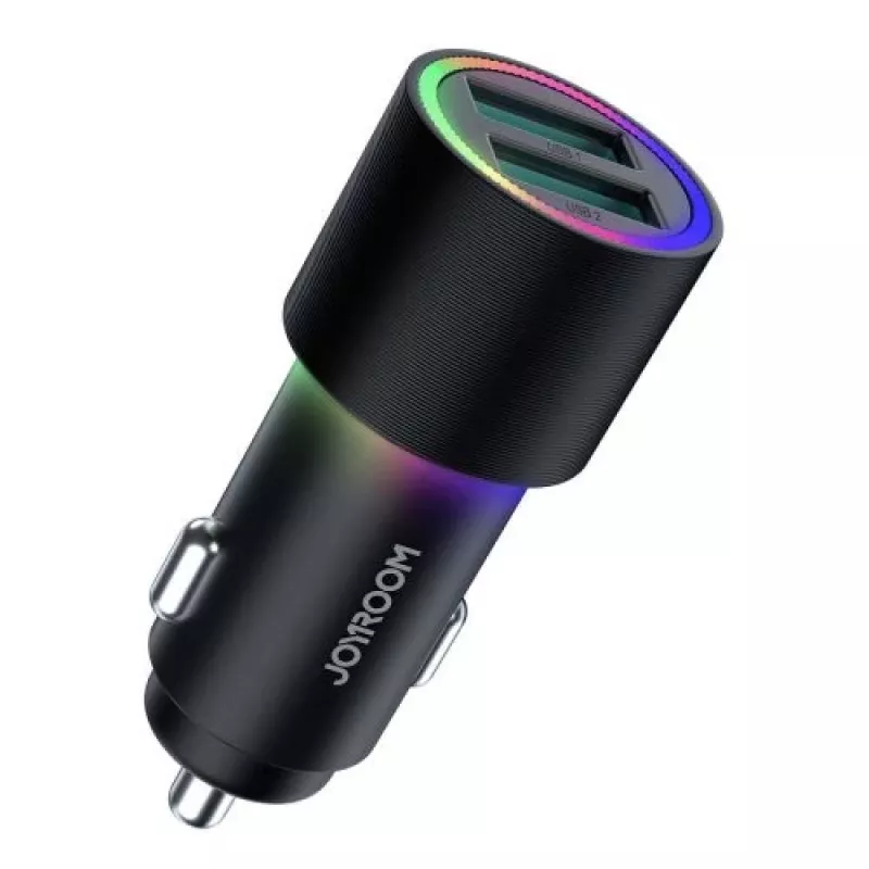 JOYROOM JR-CL10 Automobilinis įkroviklis 2x USB 24W LED apšvietimas Juodas