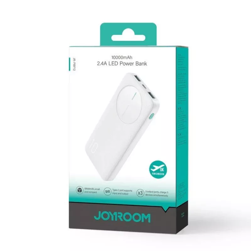 Joyroom JR-PBF12 Power Bank 10000mAh 2.4A Dual USB-A USB-C White