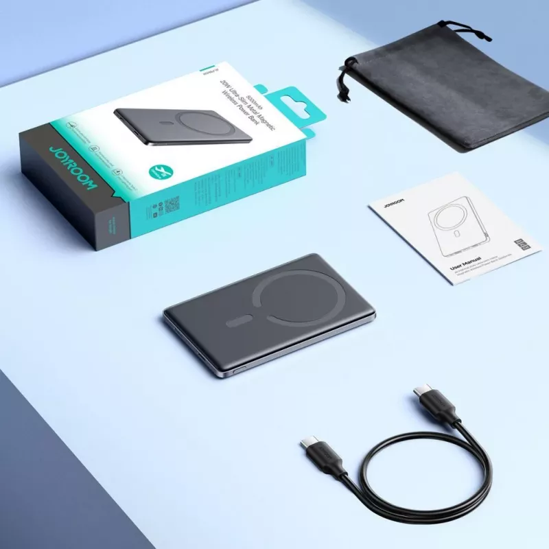 Joyroom JR-PBM08 5000mAh 20W itin plona magnetinė belaidė power bank - pilka