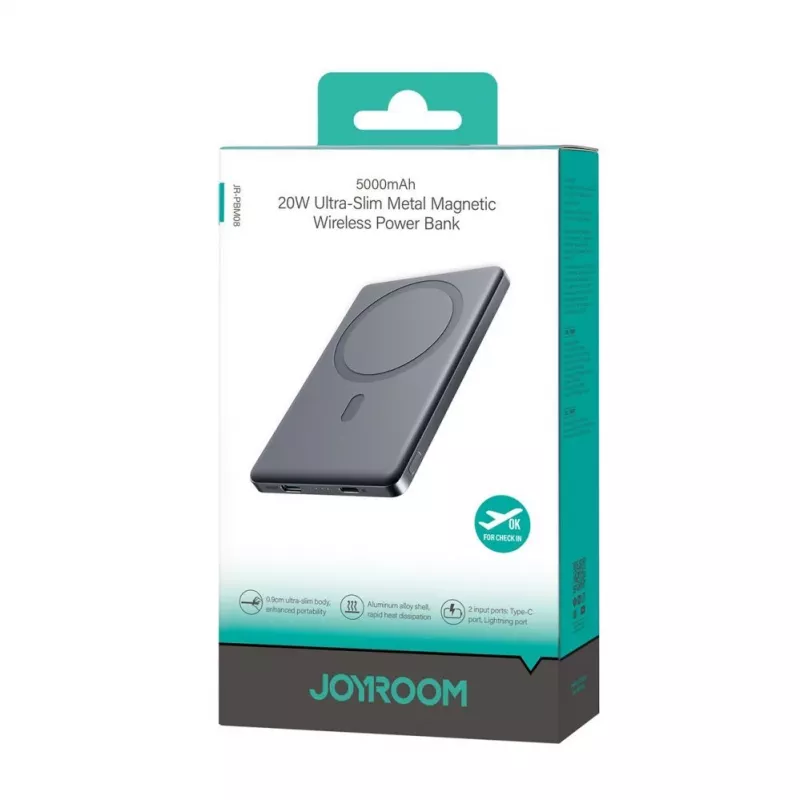 Joyroom JR-PBM08 5000mAh 20W itin plona magnetinė belaidė power bank - pilka