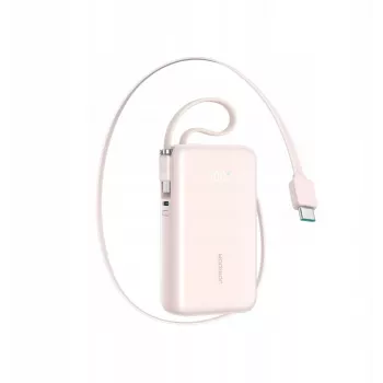 Joyroom JR-PR2L Power Bank 10000 mAh 35W su skaitmeniniu ekranu, įmontuotu ištraukiamu 2x Type-C laidu su dirželiu (0,7 m) Rožinė