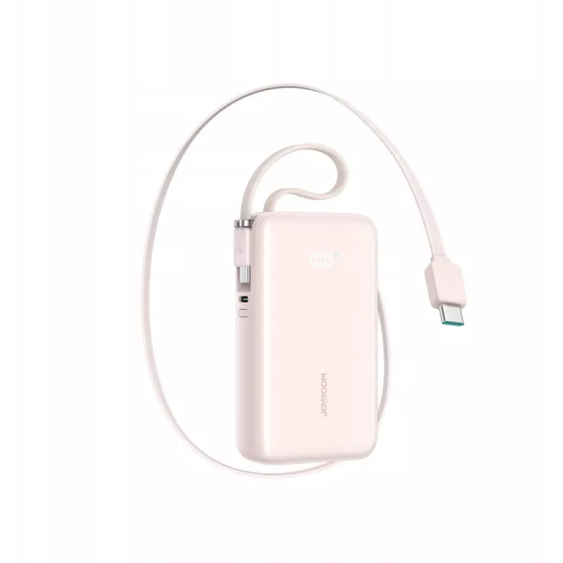 Joyroom JR-PR2L Power Bank 10000 mAh 35W su skaitmeniniu ekranu, įmontuotu ištraukiamu 2x Type-C laidu su dirželiu (0,7 m) Rožinė