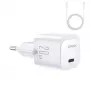 JOYROOM JR-TCF02 USB-C PD 20W sieninis įkroviklis su USB-C kabeliu - baltas
