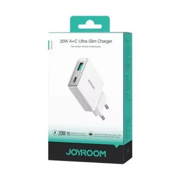 JOYROOM JR-TCF14-WHT 20W PD 3.0 ir QC 3.0 dviejų prievadų USB sieninis įkroviklis - baltas