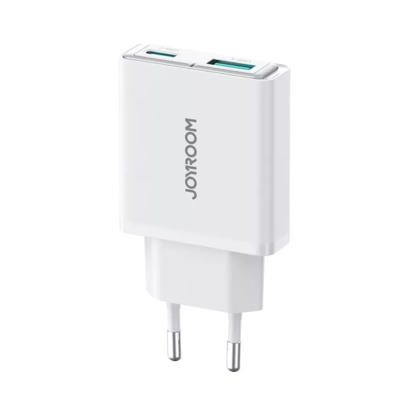 JOYROOM JR-TCF14-WHT 20W PD 3.0 ir QC 3.0 dviejų prievadų USB sieninis įkroviklis - baltas