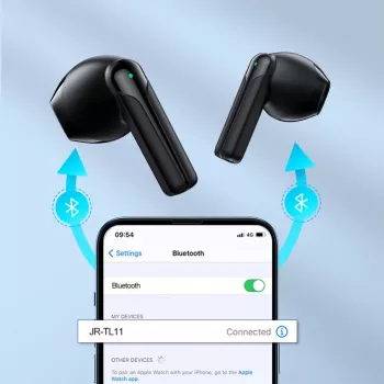 JOYROOM JR-TL11 True Wireless ausinės su ENC, IPX4 atsparumu vandeniui, Bluetooth 5.3, jutikliniais valdymais, juodos