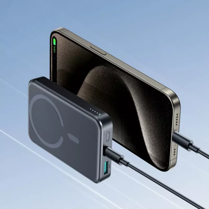 JOYROOM JR-W020 20W 10000mAh MagSafe Power Bank su USB-C į USB-C 0,25m kabeliu - juoda