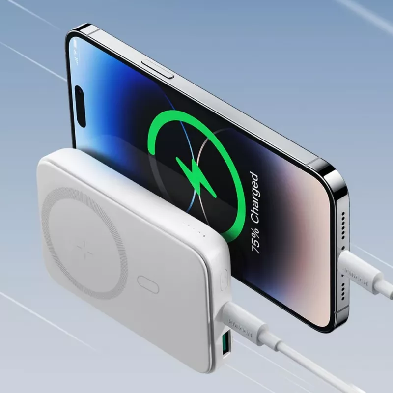 Joyroom JR-W020 20W Mini Magnetinis Belaidis Power Bank 10000mAh Baltas su USB į Type-C 0.25m laidu