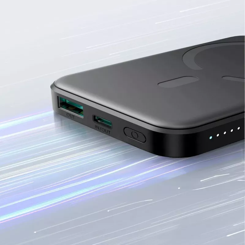 JOYROOM JR-W020 Mini Power Bank 5000mAh 20W USB-A USB-C belaidis įkrovimas - Juoda + USB-C laidas