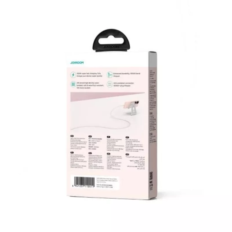 Joyroom Multi-Color Series USB-A į USB-C greito įkrovimo ir duomenų kabelis, 100W, 1m, rožinis (S-A34)