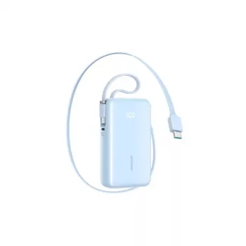 Joyroom Power Bank su skaitmeniniu ekranu, 10000 mAh, 35W PD, įmontuoti ištraukiami 2x Type-C laidai (0,7 m), mėlyna (JR-PR2L)