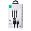 JOYROOM S-1T3018A18 3-in-1 kelių įrenginių įkrovimo laidas USB-A į USB-C/Micro-USB/Lightning, 30cm pintas nailonas, 3.5A, juodas