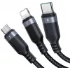 JOYROOM S-1T3018A18 3-in-1 kelių įrenginių įkrovimo laidas USB-A į USB-C/Micro-USB/Lightning, 30cm pintas nailonas, 3.5A, juodas