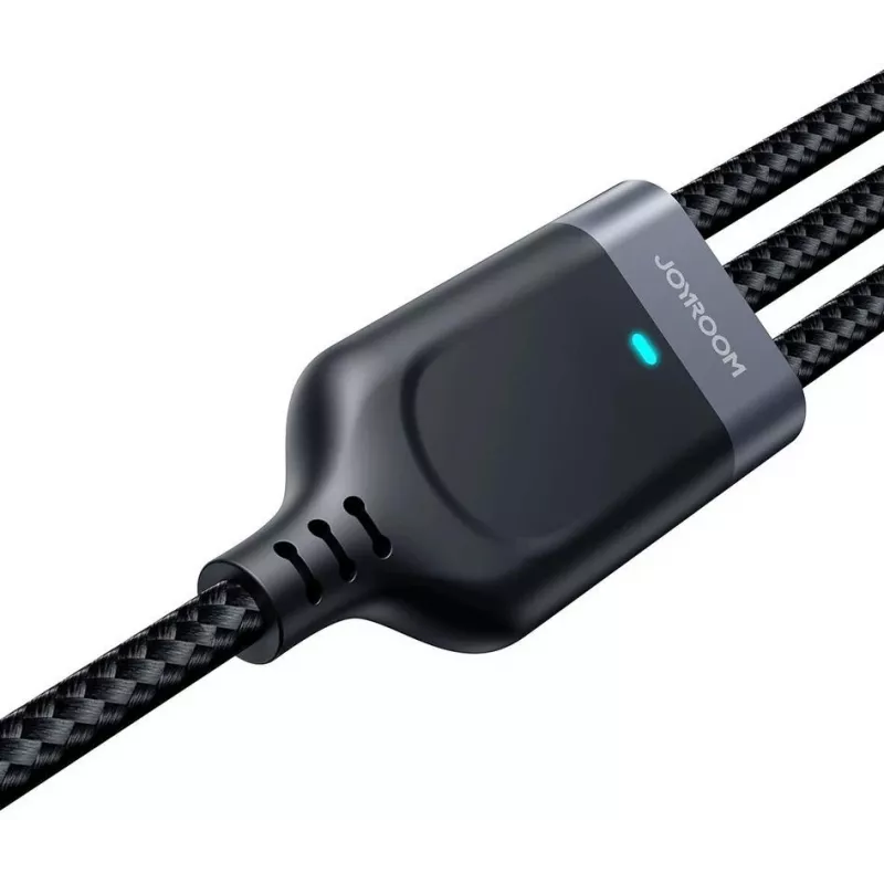 JOYROOM S-1T3018A18 3-in-1 kelių įrenginių įkrovimo laidas USB-A į USB-C/Micro-USB/Lightning, 30cm pintas nailonas, 3.5A, juodas