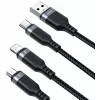 JOYROOM S-1T3018A18 3-in-1 kelių įrenginių įkrovimo laidas USB-A į USB-C/Micro-USB/Lightning, 30cm pintas nailonas, 3.5A, juodas
