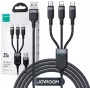 JOYROOM S-1T3018A18 3-in-1 kelių įrenginių įkrovimo laidas USB-A į USB-C/Micro-USB/Lightning, 30cm pintas nailonas, 3.5A, juodas
