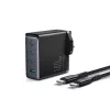 Joyroom Travel Charger GaN Fast Charger (UK) C+C+C+U, 140W, su Type-C į Type-C, PD 240W kabeliu (1,2 m) Juoda