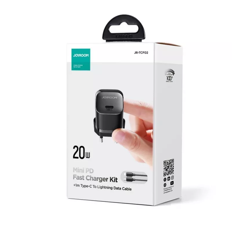 Joyroom USB-C 20W PD Mini Charger su USB-C į Lightning kabeliu - Juoda
