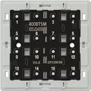 Jung 4008 TSM mygtukinio jungiklio modulis, 1 polių, 250 V AC, 10 A, varžtiniai gnybtai, įleidžiamas, baltas