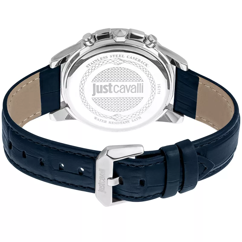 JUST CAVALLI MAN JC1G175L0225 42mm Blue Dial Leather Strap Quartz Watch