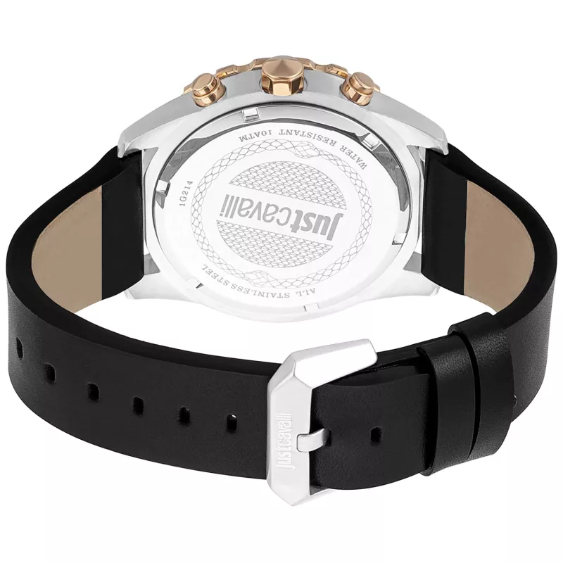 JUST CAVALLI MAN JC1G214L0025 42mm Quartz Analog Watch Black Dial Leather Strap