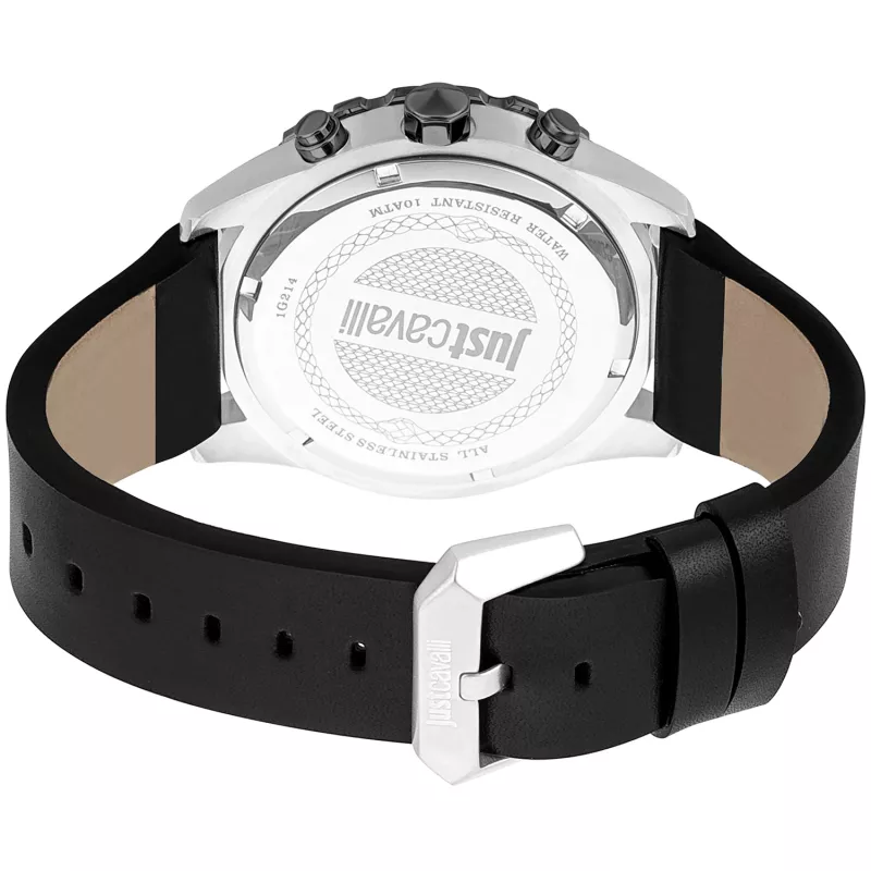 JUST CAVALLI MAN Watch JC1G214L0035 (45mm) - Juodas ciferblatas, juodas odinis dirželis