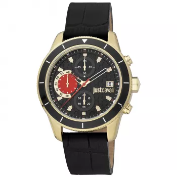 JUST CAVALLI MAN Watch JC1G215L0025 (42mm) - Black Dial, Leather Strap