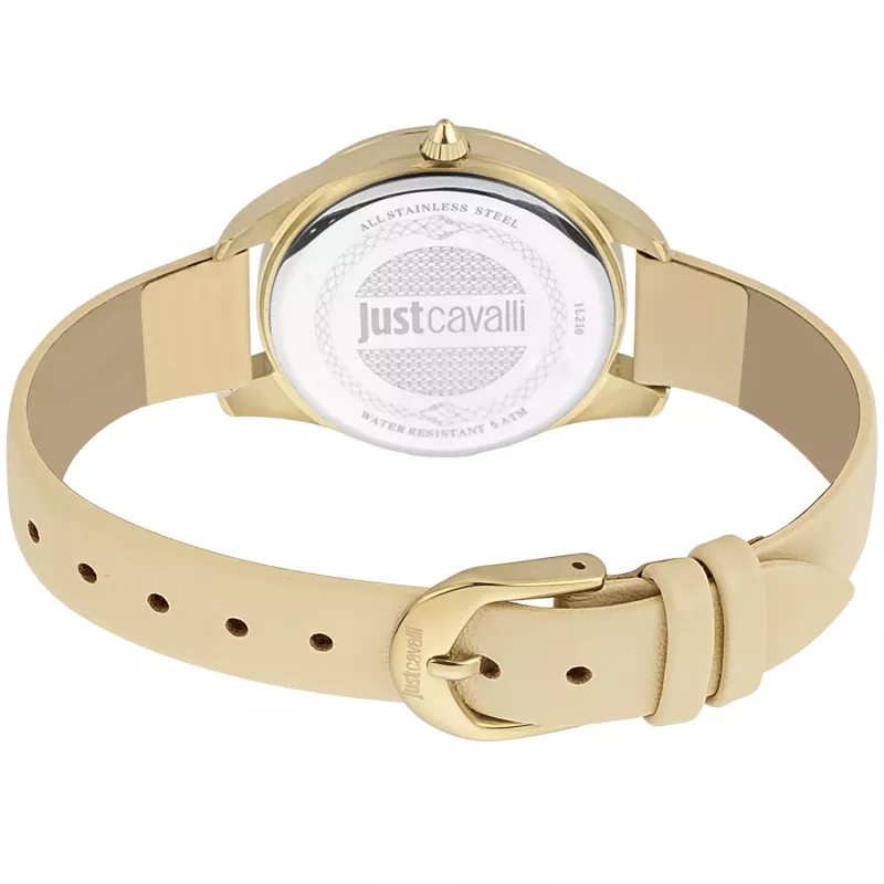 JUST CAVALLI Moteriškas Laikrodis JC1L210L0015 32mm Sidabrinis Ciferblatas Rudo Odinio Dirželio