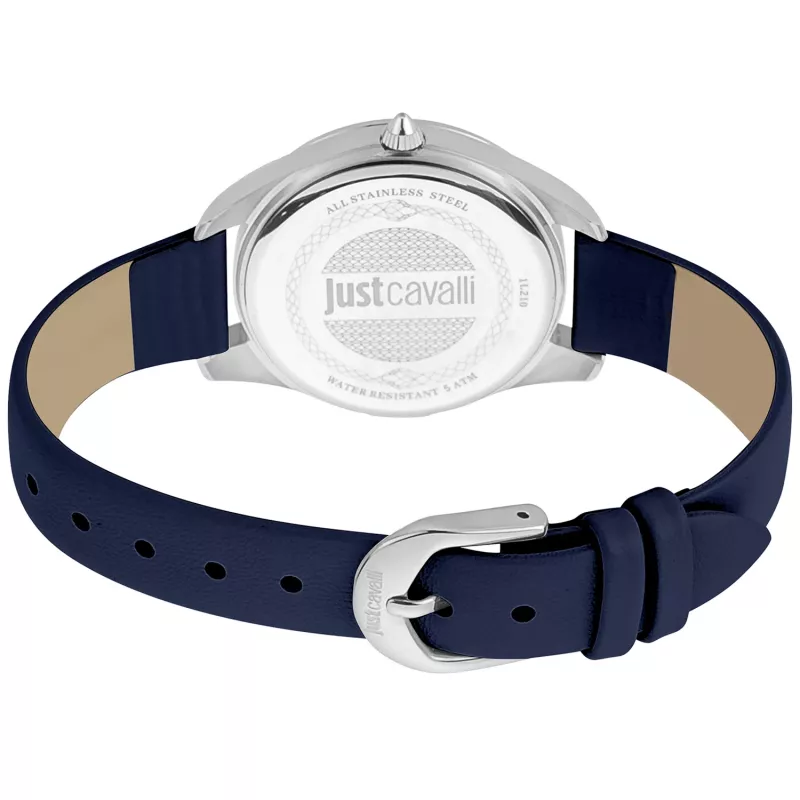 JUST CAVALLI Moteriškas Laikrodis JC1L210L0115 32mm Sidabrinis Ciferblatas Balta Odinė Juosta