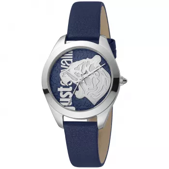 JUST CAVALLI Moteriškas Laikrodis JC1L210L0115 32mm Sidabrinis Ciferblatas Balta Odinė Juosta