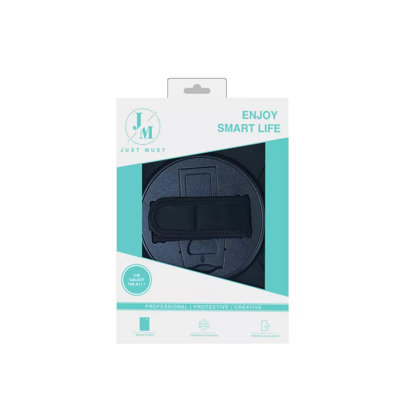 JUST MUST JM Rugged Case Grip, skirta Samsung Galaxy Tab A11+, su dirželiu, juoda