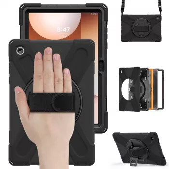 JUST MUST JM Rugged Case Grip, skirta Samsung Galaxy Tab A11+, su dirželiu, juoda