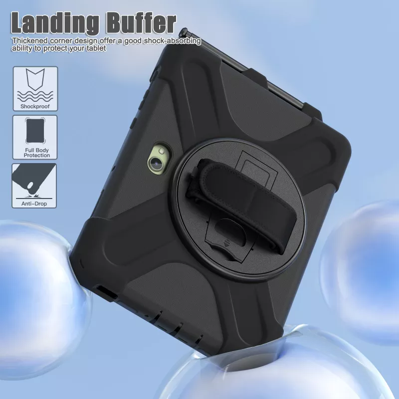 JUST MUST JM Rugged Case Grip, skirta Samsung Galaxy Tab Active Pro / Active4 Pro / Active5 Pro su dirželiu, juoda