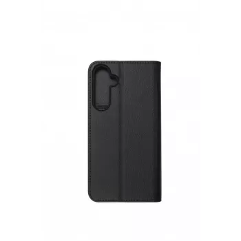 JUST MUST JM Stand Flip Case, skirtas Samsung Galaxy A35 5G, juodos spalvos – PU odos dėklas su kortelių kišenėmis ir atrama