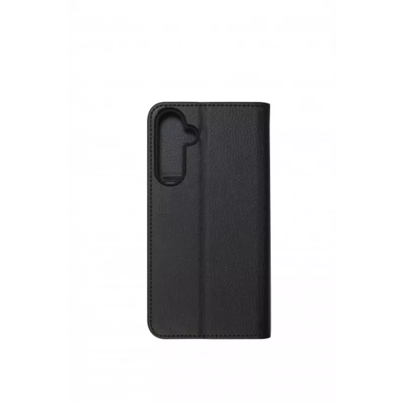JUST MUST JM Stand Flip Case, skirtas Samsung Galaxy A35 5G, juodos spalvos – PU odos dėklas su kortelių kišenėmis ir atrama