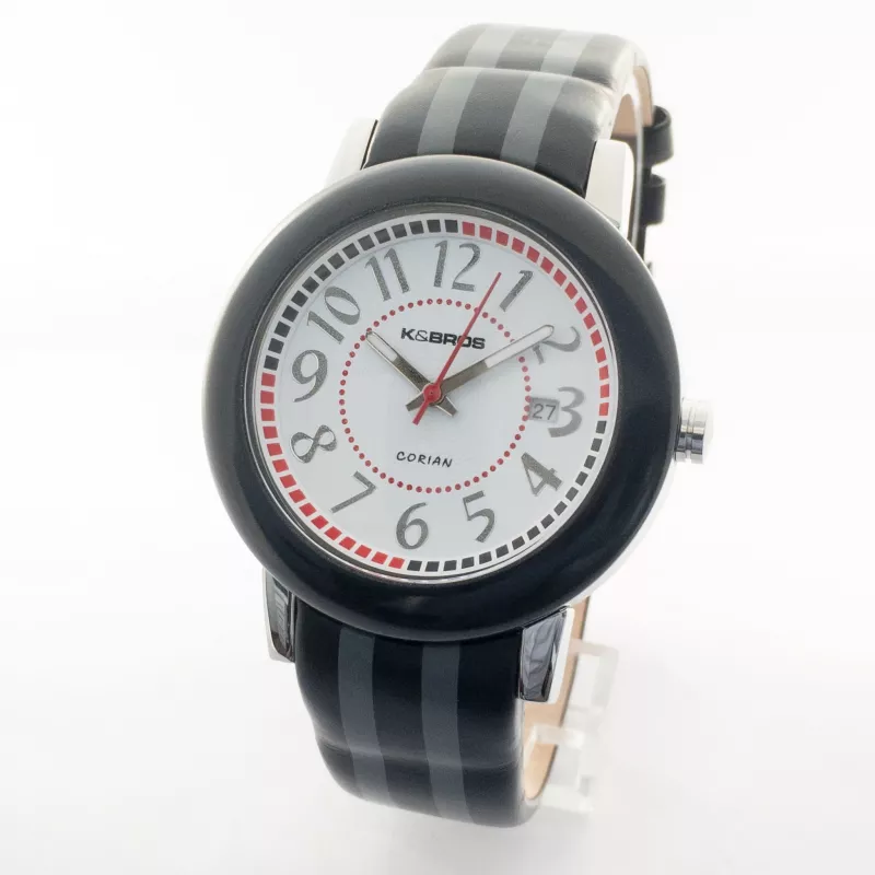 K&BROS Unisex Analog Quartz Watch 9426-2-435 43mm Black Dial Leather Strap