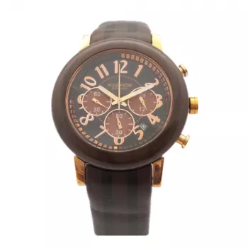 K&BROS Unisex Quartz Analog Watch 9427-4-710 43mm Stainless Steel Black Dial Leather Strap