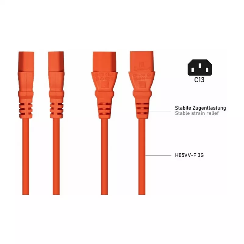 Kabelmeister kampinis Schuko į C13 maitinimo laidas 0.5m oranžinis
