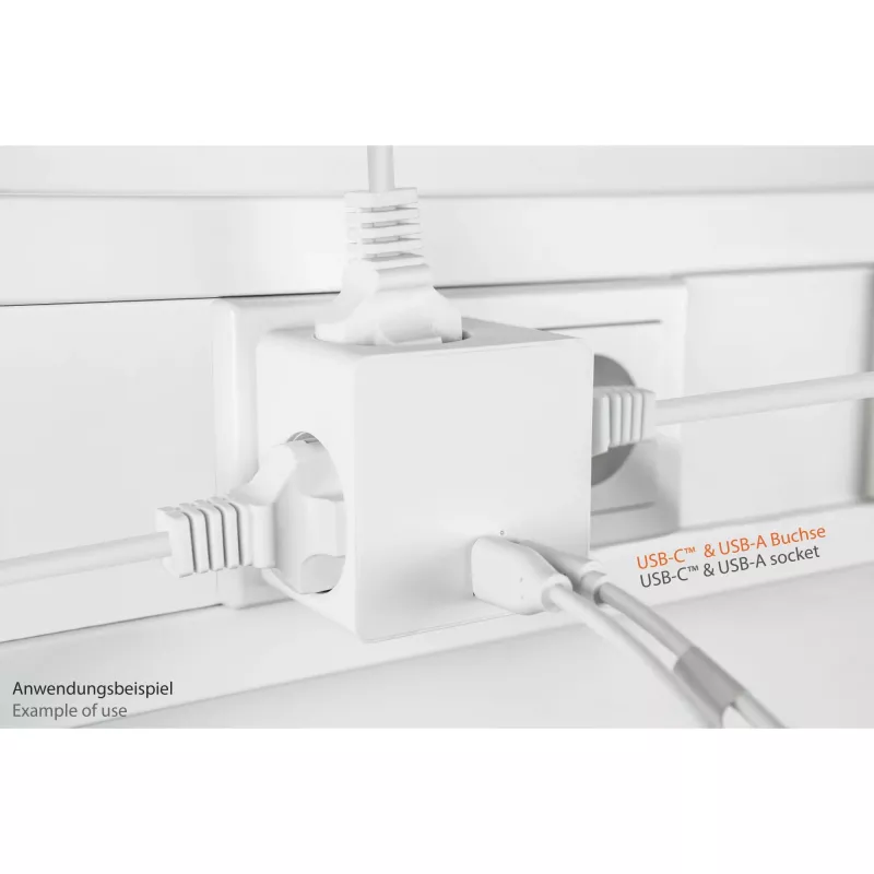 KABELMEISTER Power Strip Cube su 3x Schutzkontakt lizdais, USB-C 20W PD 3.0 ir USB-A 18W, 1,5 m, baltas