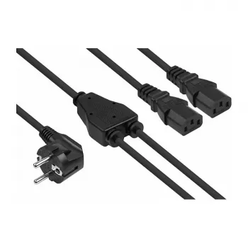 Kabelmeister Schuko kištukas (90° kampu) į 2x IEC C13 Y formos maitinimo skirstytuvą, 2m, juodas