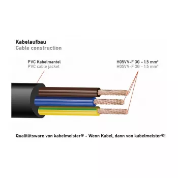 Kabelmeister SK0103-S002 3 krypčių Schuko maitinimo skirstytuvas, 90° kampinis kištukas, 0,2 m laidas, juodas