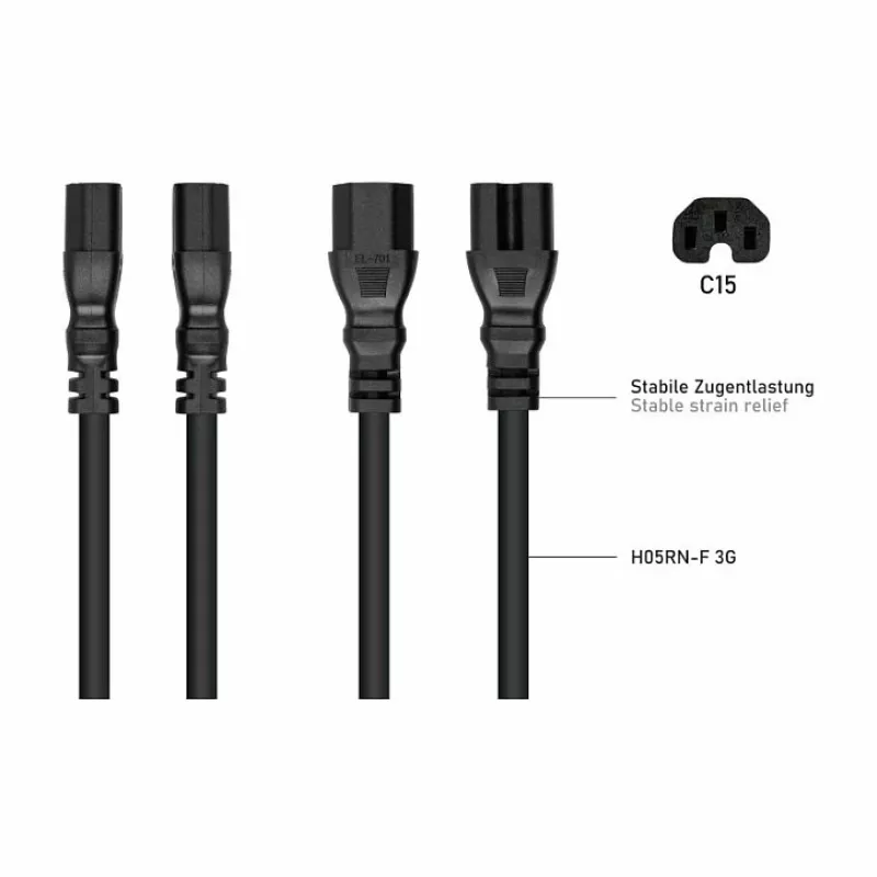 Kabelmeister SK1450-S050 IEC C14-C15 maitinimo laidas 5m, 10A, 250V, juodas