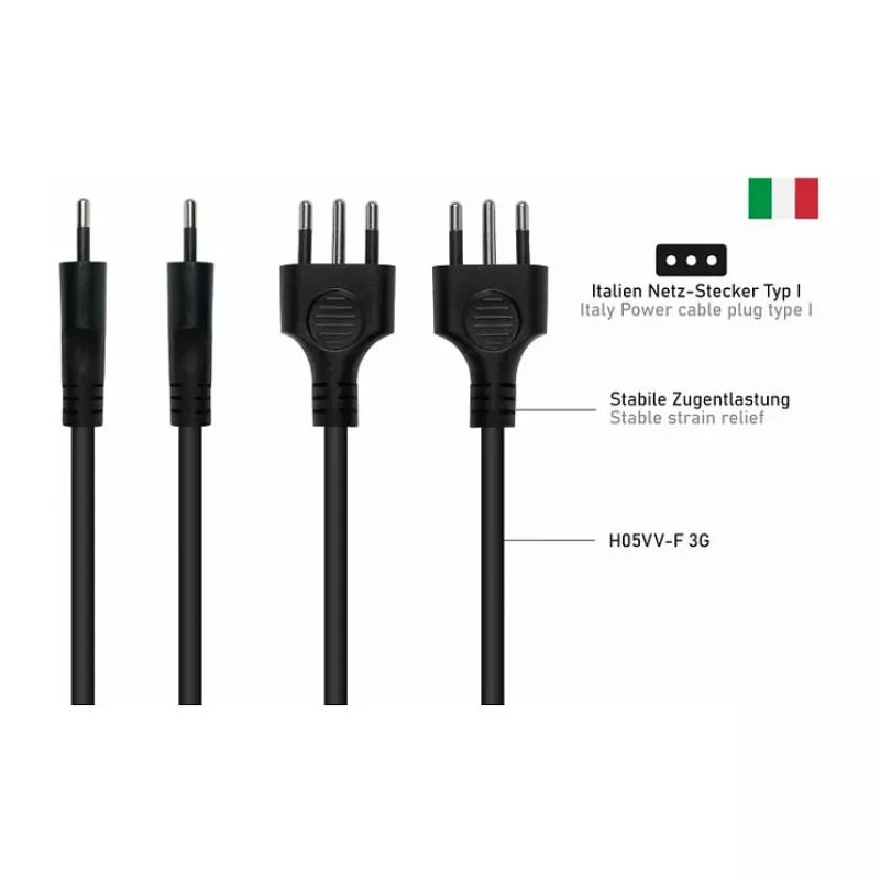 Kabelmeister SK6505-S018 maitinimo laidas - itališkas I tipo kištukas į IEC C5, juodas, 1.8m