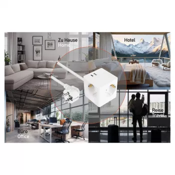 kabelmeister Socket Cube 3 lizdai su USB-C ir USB-A, baltas, 2m