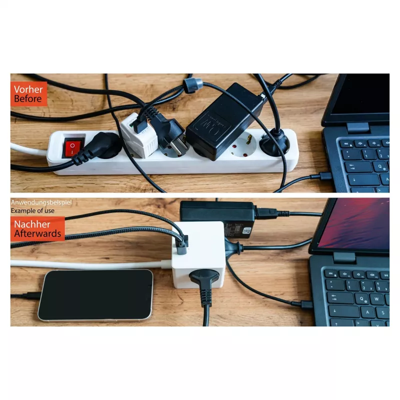 kabelmeister Socket Cube 3 lizdai su USB-C ir USB-A, baltas, 2m