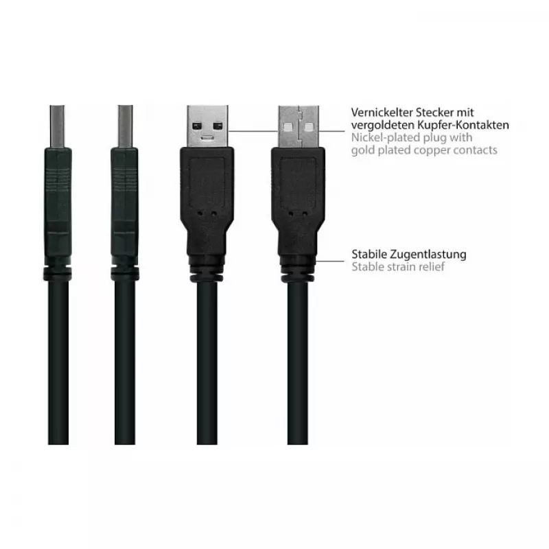 Kabelmeister USB 2.0 ilginamasis laidas, Type-A kištukas į skydelyje montuojamą Type-A lizdą, 1 m, juodas
