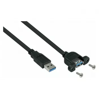 Kabelmeister USB 3.0 panelinis ilginamasis kabelis – Type-A kištukas į lizdą, 3m, juodas (UL sertifikuotas)