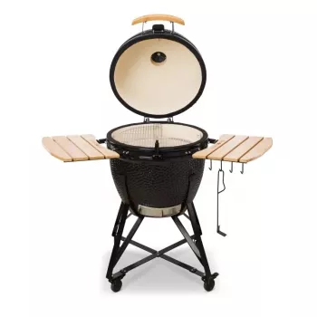 Kamado Bono Grande keraminė kepsninė 23″ su anglimis ir vežimėliu, juoda