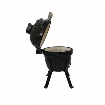 Kamado Bono Picnic keraminė kepsninė 13 colių kamado grilis su vežimėliu, anglimi, juodas